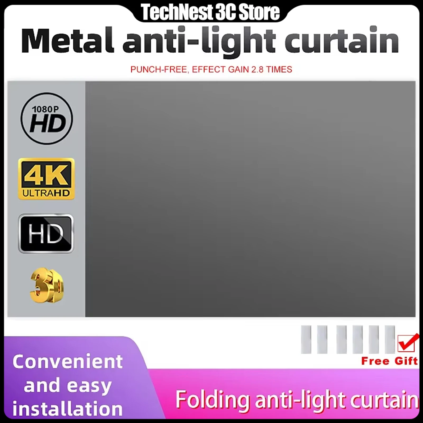 For All Projector Screen Reflective Enhance High Brightness 60 100 120inch Fabric Cloth HD Foldable Projection Portable Curtain