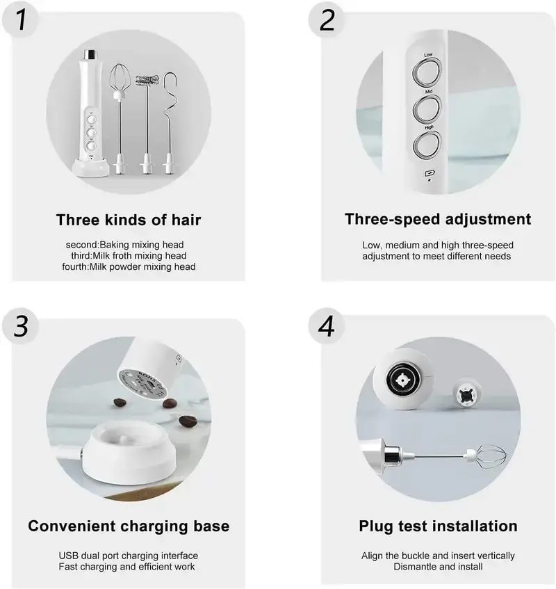 Wireless Rechargeable Electric Milk Frother - 3 Speeds, Handheld Foam Maker for Latte, Cappuccino, Hot Chocolate - USB Rechargea thumbnail 5