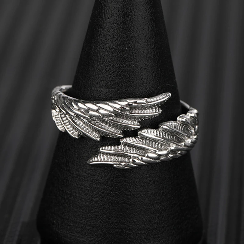 2pcs Vintage Angel Bat Wing Demon Eye Hip Hop Adjustable Couples Rings for Men Women Retro Silver Color Jewelry Party Daily thumbnail 4