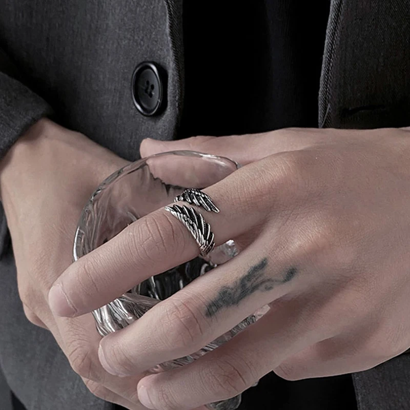 2pcs Vintage Angel Bat Wing Demon Eye Hip Hop Adjustable Couples Rings for Men Women Retro Silver Color Jewelry Party Daily thumbnail 3