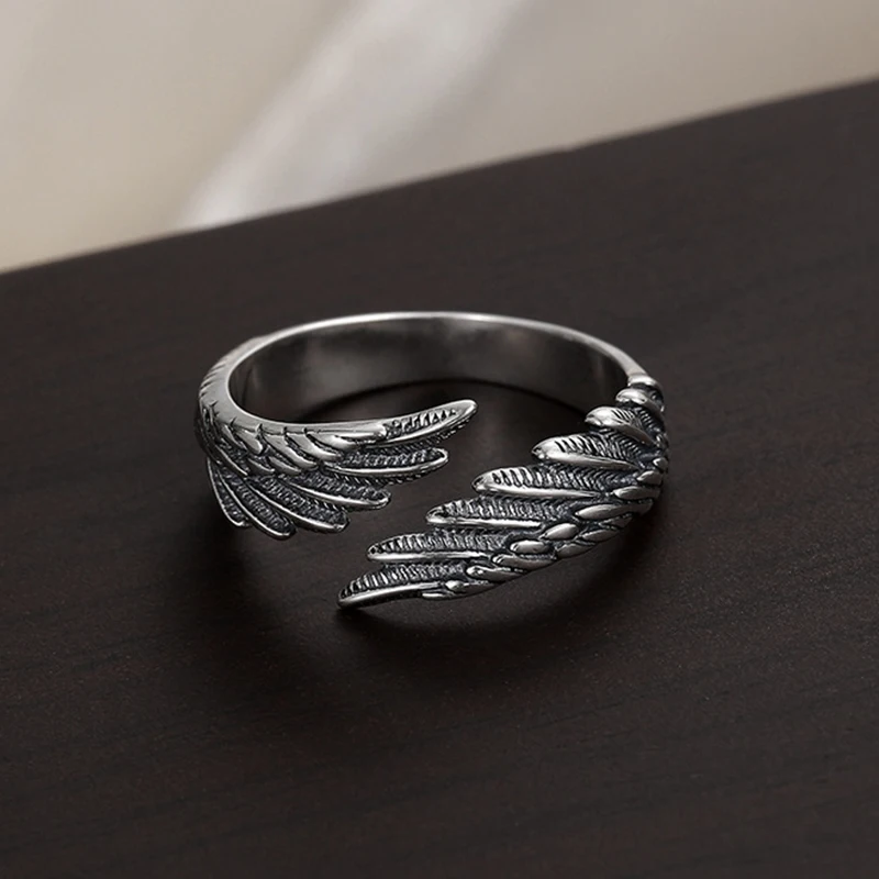 2pcs Vintage Angel Bat Wing Demon Eye Hip Hop Adjustable Couples Rings for Men Women Retro Silver Color Jewelry Party Daily thumbnail 5