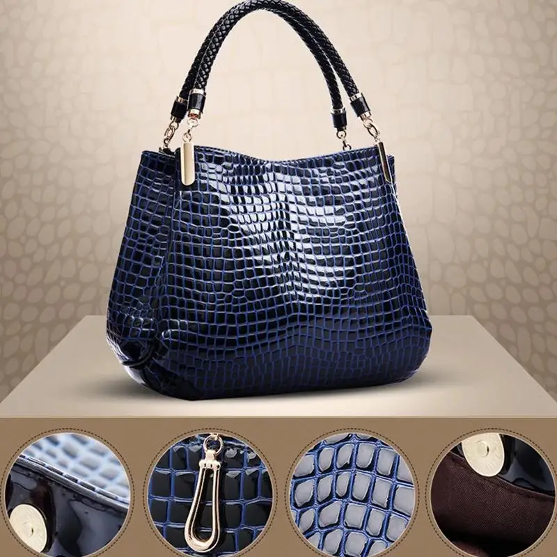 Women's Bag Large Capacity Tote Daily Commute Women's Shoulder Bag Crocodile Print Bright Face Handbag Shopping thumbnail 5