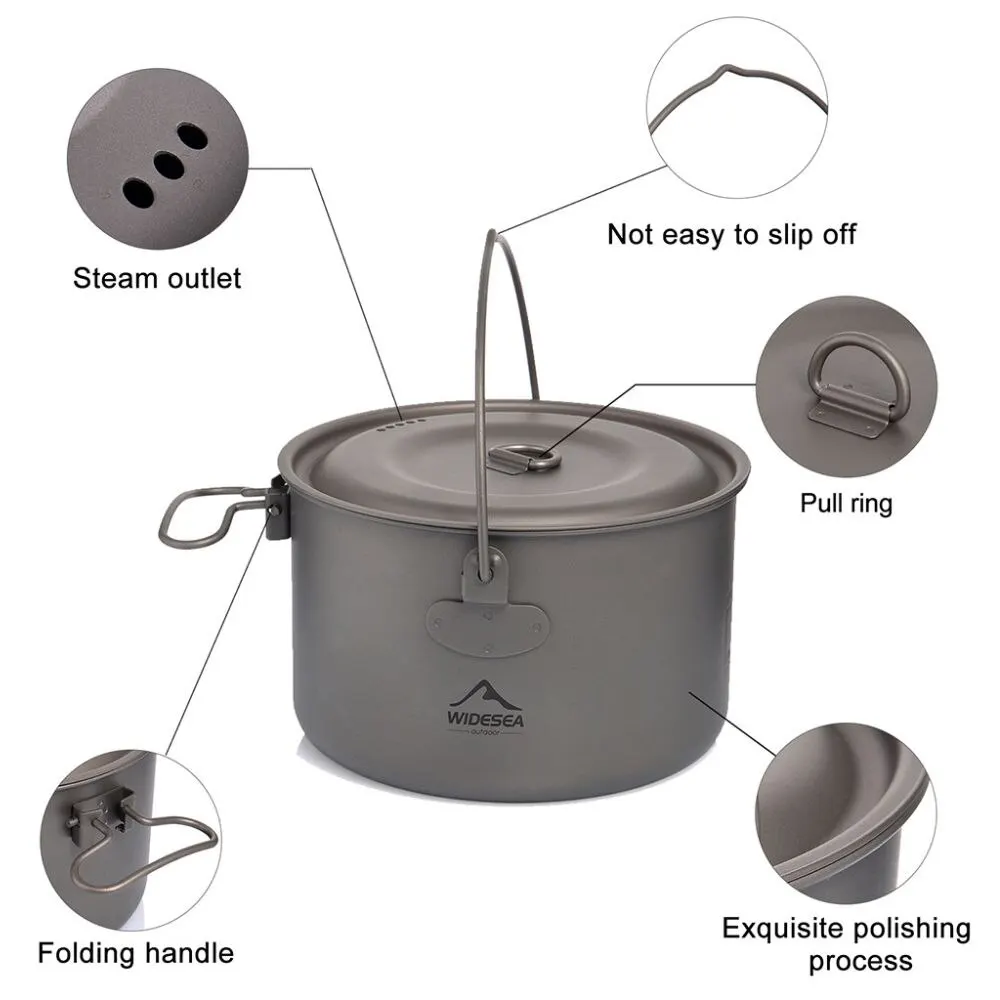 Widesea Camping Tableware Titanium Cookware Set Tourism Cauldron Outdoor Cooking Pot Frying Pan Picnic Kitchen Hiking Trekking thumbnail 3
