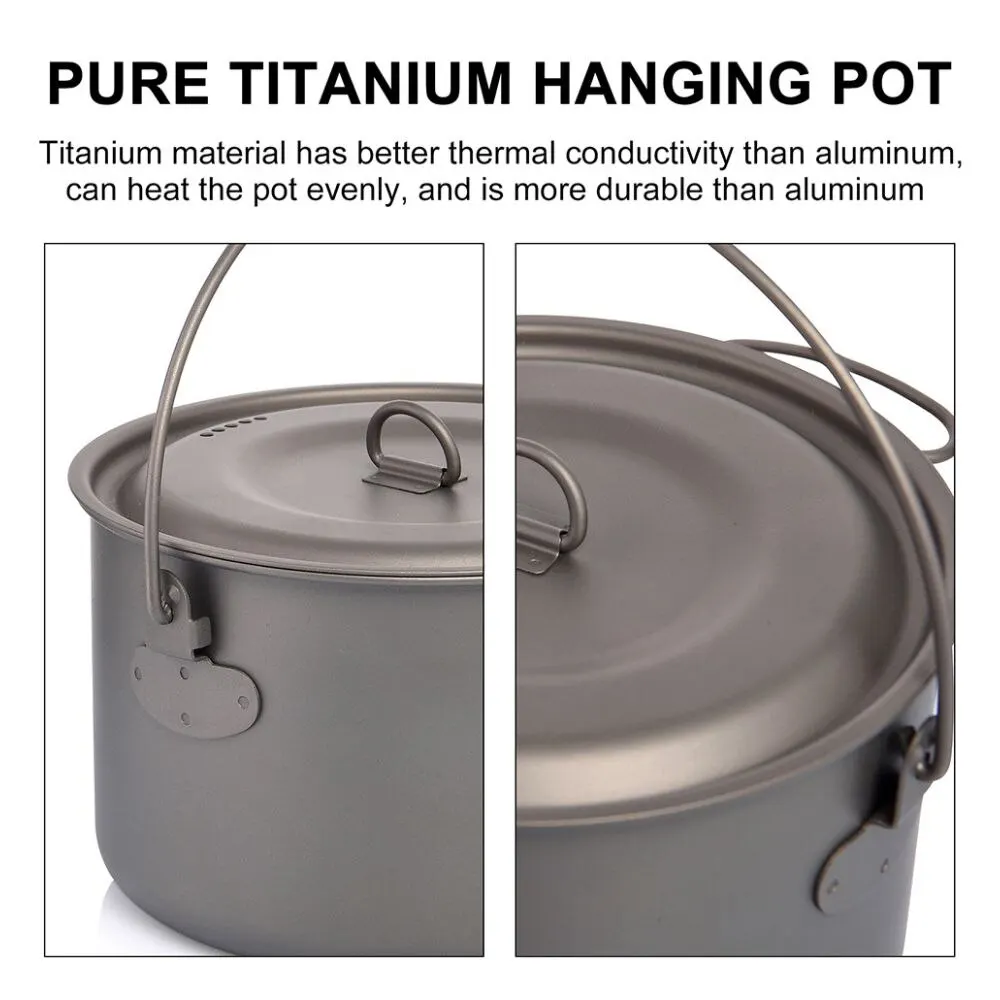 Widesea Camping Tableware Titanium Cookware Set Tourism Cauldron Outdoor Cooking Pot Frying Pan Picnic Kitchen Hiking Trekking thumbnail 4