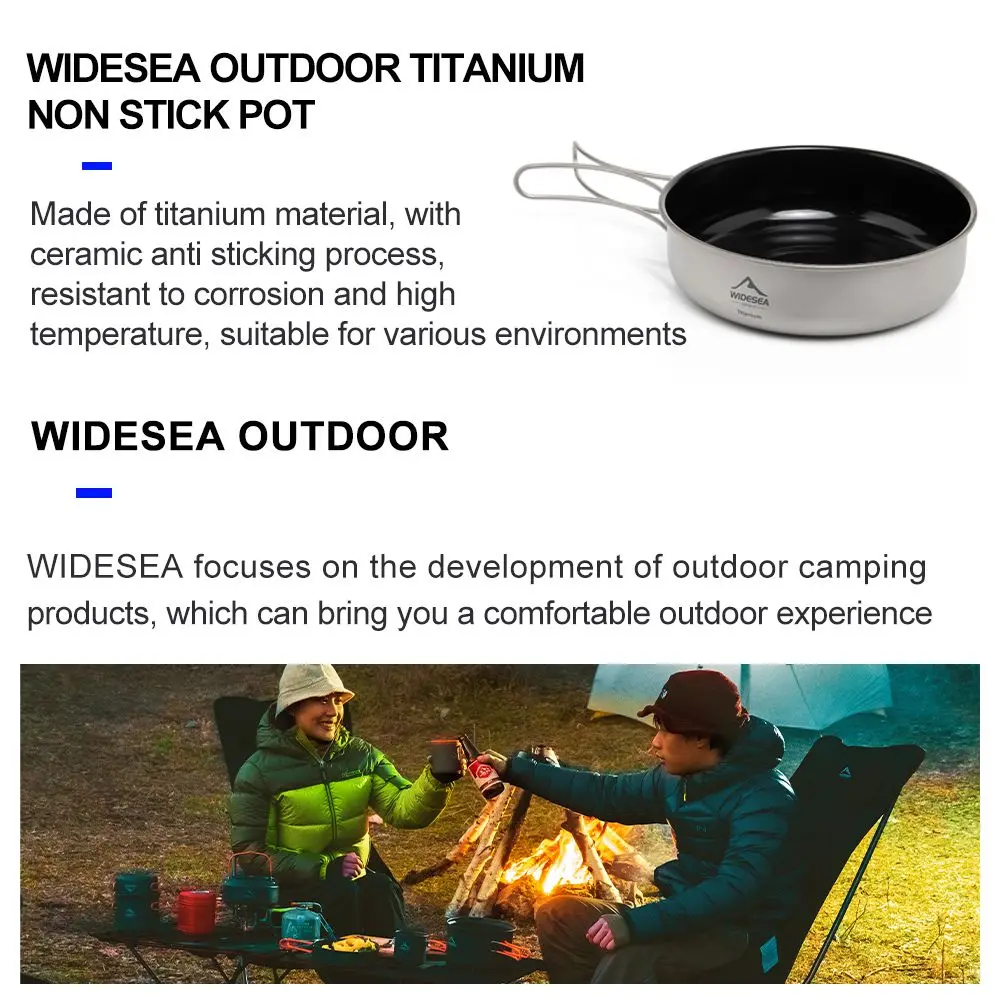 Widesea Camping Tableware Titanium Cookware Set Tourism Cauldron Outdoor Cooking Pot Frying Pan Picnic Kitchen Hiking Trekking thumbnail 5