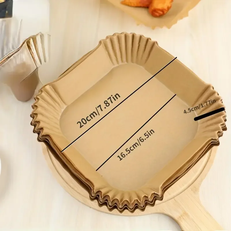 50/100pcs  Air Fryer Disposable Paper Liners Non-stick Parchment Paper For Frying Baking Cooking Roasting Kitchen Accessories thumbnail 2