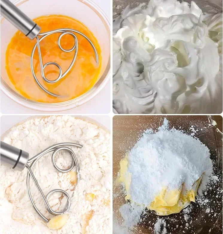Cake Tools Danish Dough Whisk Stainless Steel Dutch Bread Dough Hand Mixer Wooden Handle Kitchen Baking Tools Artisian Blender thumbnail 6