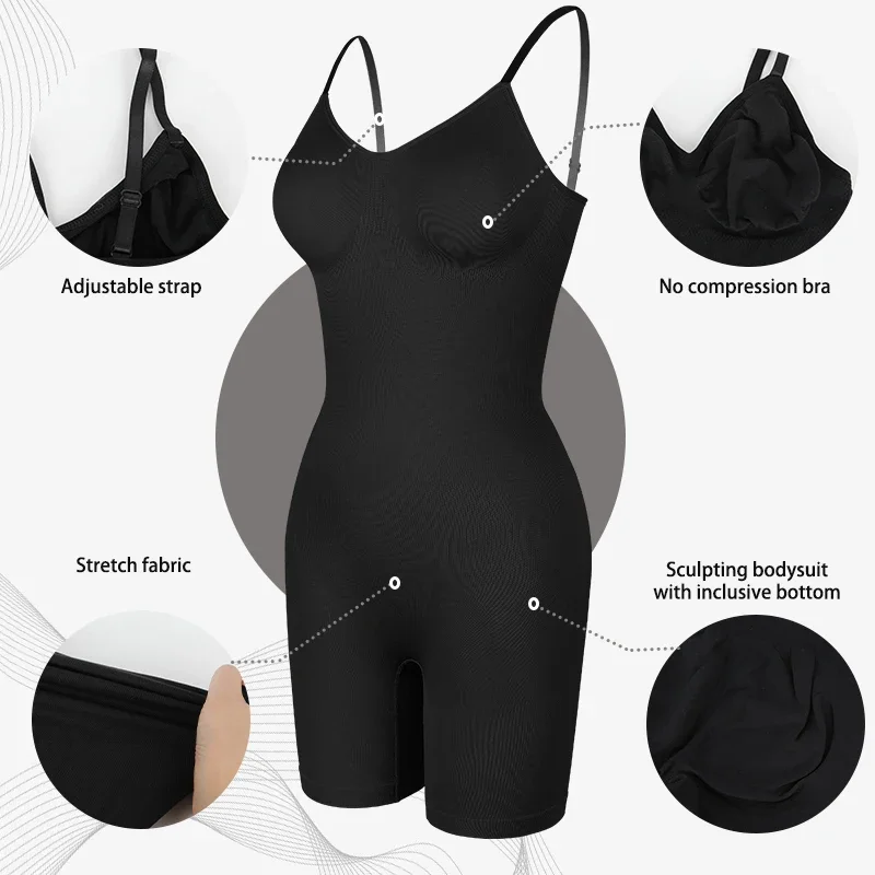 New Bodysuit Shapewear Women Tank Top Tummy Control Full Body Shaper Anti Chafing Shorts Slimming Waist Trainer Butt Lifter thumbnail 6