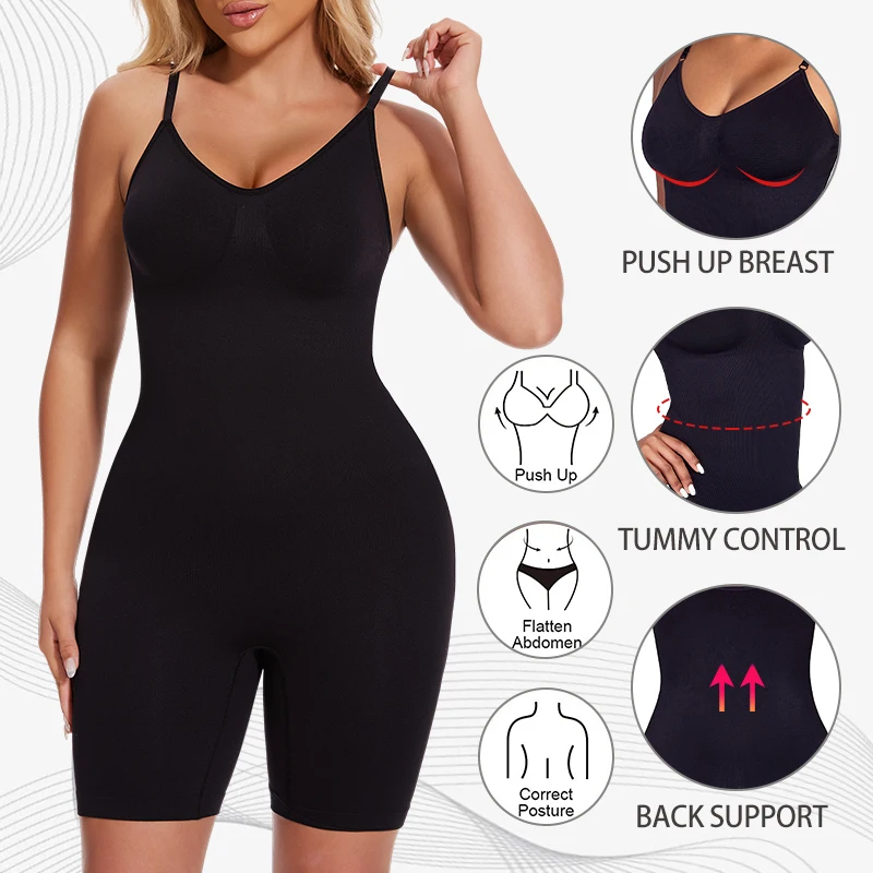New Bodysuit Shapewear Women Tank Top Tummy Control Full Body Shaper Anti Chafing Shorts Slimming Waist Trainer Butt Lifter thumbnail 4