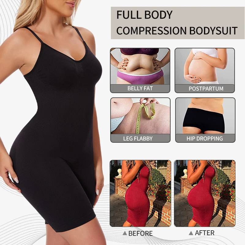 New Bodysuit Shapewear Women Tank Top Tummy Control Full Body Shaper Anti Chafing Shorts Slimming Waist Trainer Butt Lifter thumbnail 3