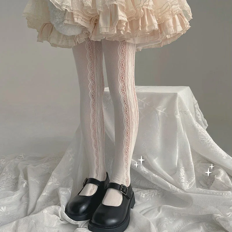 2025 New Summer Girls Tights Pure Cotton Breathable Mesh Beige White Black Children Princess Pantyhose Lolita Leggings For 2-12y thumbnail 5
