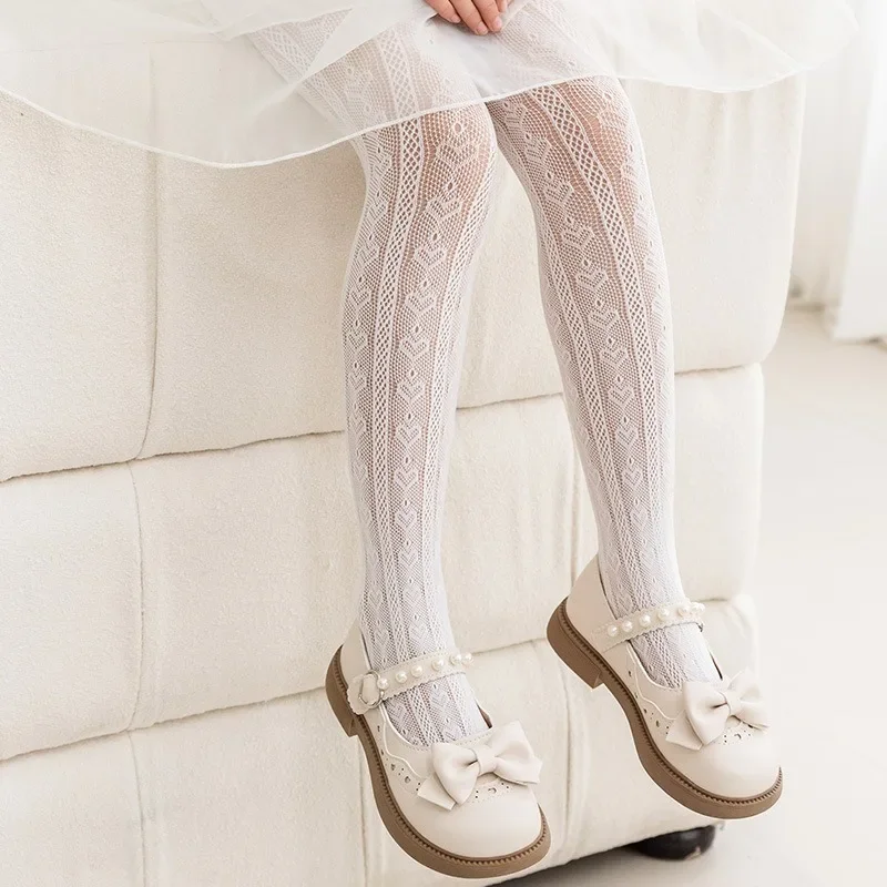 2025 New Summer Girls Tights Pure Cotton Breathable Mesh Beige White Black Children Princess Pantyhose Lolita Leggings For 2-12y thumbnail 2