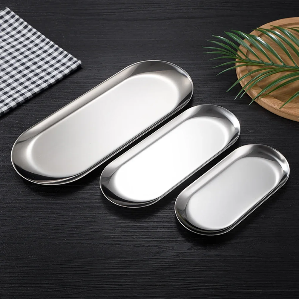 Oval Stainless Steel Trays Storage Tray For Tea Fruit Cosmetics Jewelry Display  Kitchen Vanity Organizer Desktop Clutter Organi thumbnail 2