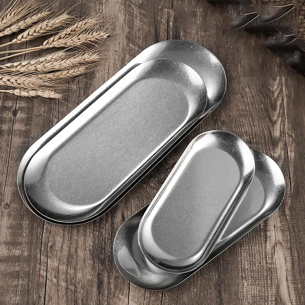 Oval Stainless Steel Trays Storage Tray For Tea Fruit Cosmetics Jewelry Display  Kitchen Vanity Organizer Desktop Clutter Organi thumbnail 5