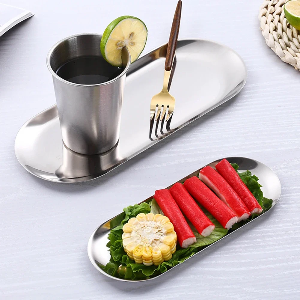 Oval Stainless Steel Trays Storage Tray For Tea Fruit Cosmetics Jewelry Display  Kitchen Vanity Organizer Desktop Clutter Organi thumbnail 3