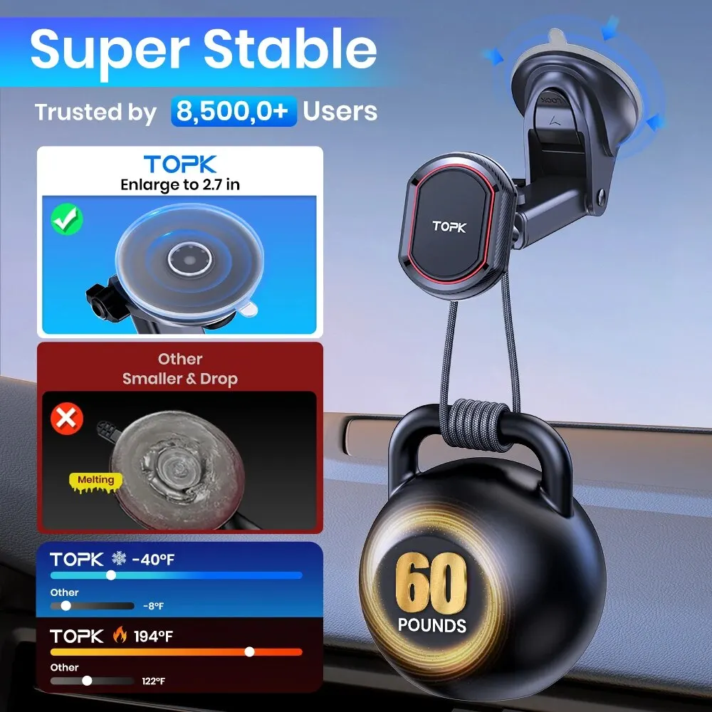 TOPK Magnetic Car Phone Holder,Universal Dashboard Windshield Industrial-Strength Suction Cup Car Phone Mount for All Phones thumbnail 2