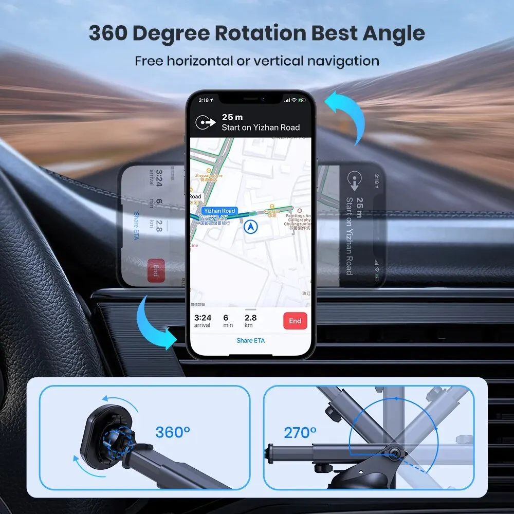TOPK Magnetic Car Phone Holder,Universal Dashboard Windshield Industrial-Strength Suction Cup Car Phone Mount for All Phones thumbnail 5