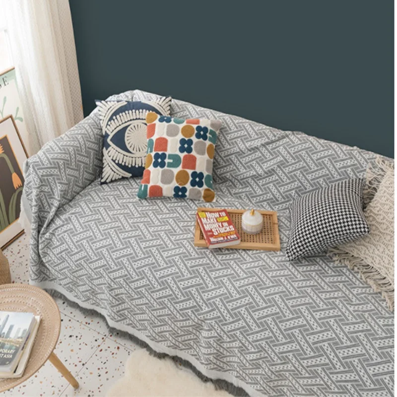 Solid color Sofa Cover Sofa Blanket Sandhair Towel Nordic Simple Sofa Cover Net Red Leisure Blanket Picnic Blanket thumbnail 6