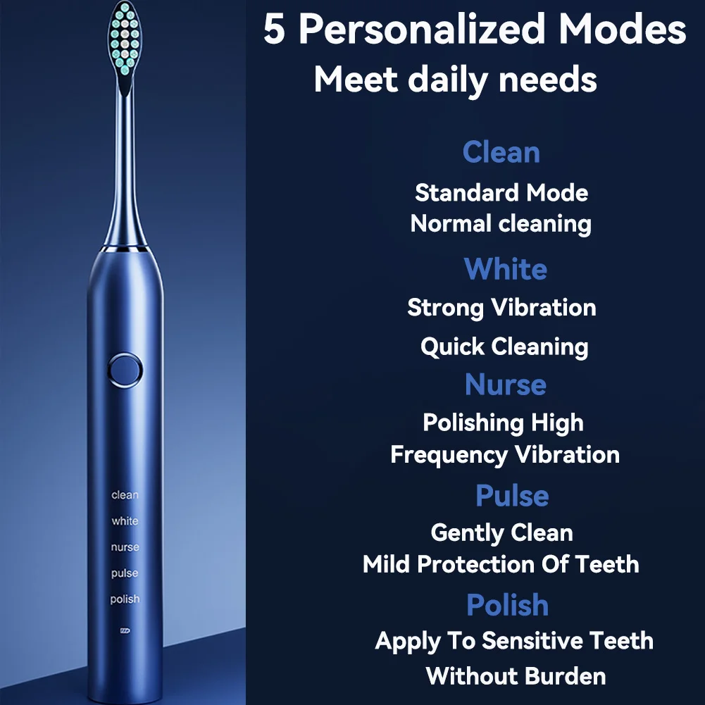 Sonic Electric Adult Toothbrush Rechargeable With 4 Replacement Brush Heads 5 Modes and 3 Intensity 2 Minute Intelligent Timer thumbnail 2