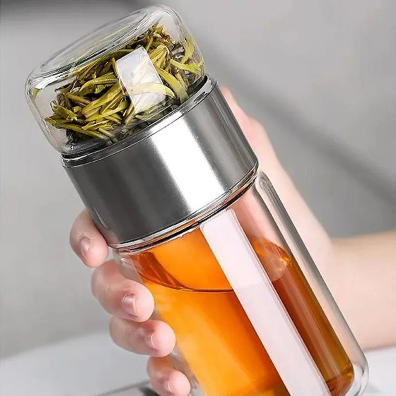 420ML Tea Water Bottle High Borosilicate Glass Double Layer Tea Water Cup Infuser Tumbler Drinkware Water Bottle With Tea Filter thumbnail 2