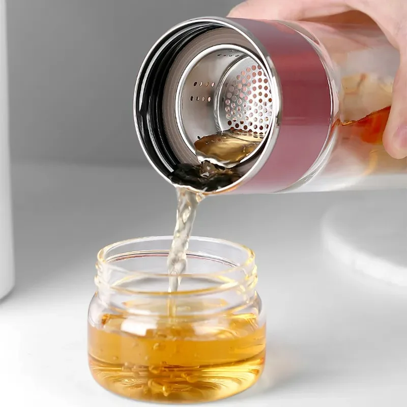 420ML Tea Water Bottle High Borosilicate Glass Double Layer Tea Water Cup Infuser Tumbler Drinkware Water Bottle With Tea Filter thumbnail 6