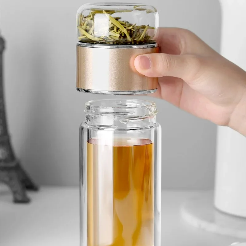 420ML Tea Water Bottle High Borosilicate Glass Double Layer Tea Water Cup Infuser Tumbler Drinkware Water Bottle With Tea Filter thumbnail 4