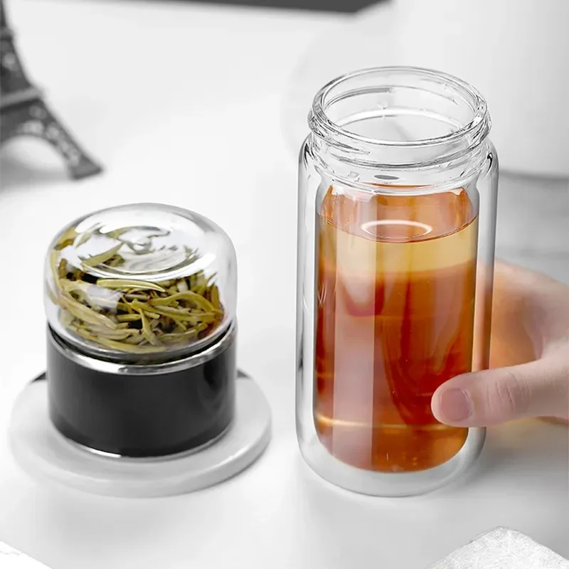 420ML Tea Water Bottle High Borosilicate Glass Double Layer Tea Water Cup Infuser Tumbler Drinkware Water Bottle With Tea Filter thumbnail 5