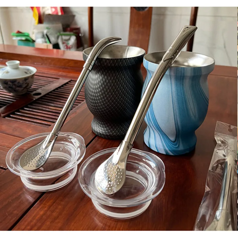 New Stainless Steel 304 Straw Spoon Tea Filter Yerba Mate Bombilla Reusable Coffee Spoons Milk Drinking thumbnail 3