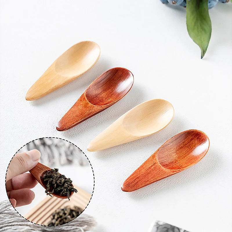 5pcs 6.5x2.5cm Wood Mini Tea Spoon Condiment Scoop Flatware Coffee Tea Small Mini Sugar Spoon Coffee Spoon Kitchen Gadgets