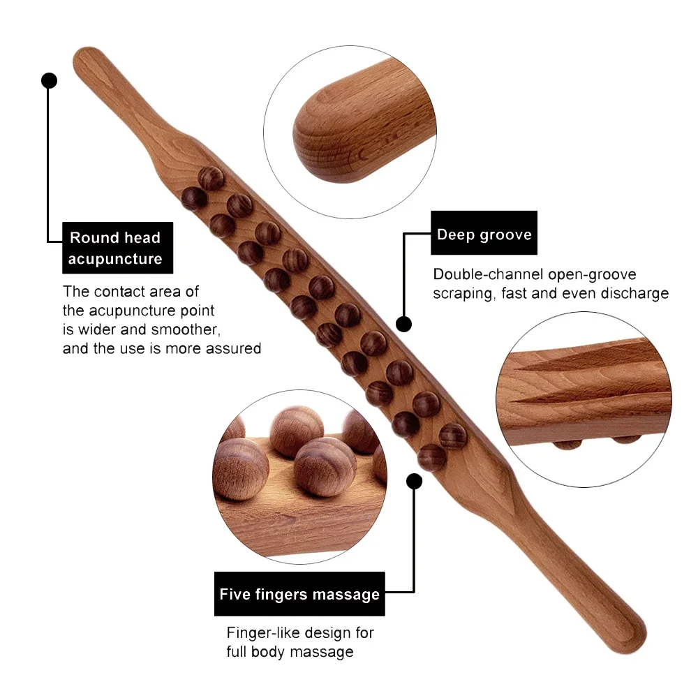 Wooden Massage Roller Rolling Pin Universal Back Needle Massage Tendons Beech Wooden Scraping Stick Point Guasha Relax Therapy thumbnail 5