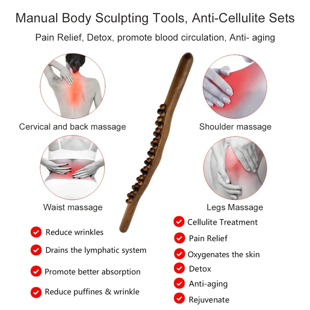 Wooden Massage Roller Rolling Pin Universal Back Needle Massage Tendons Beech Wooden Scraping Stick Point Guasha Relax Therapy thumbnail 3