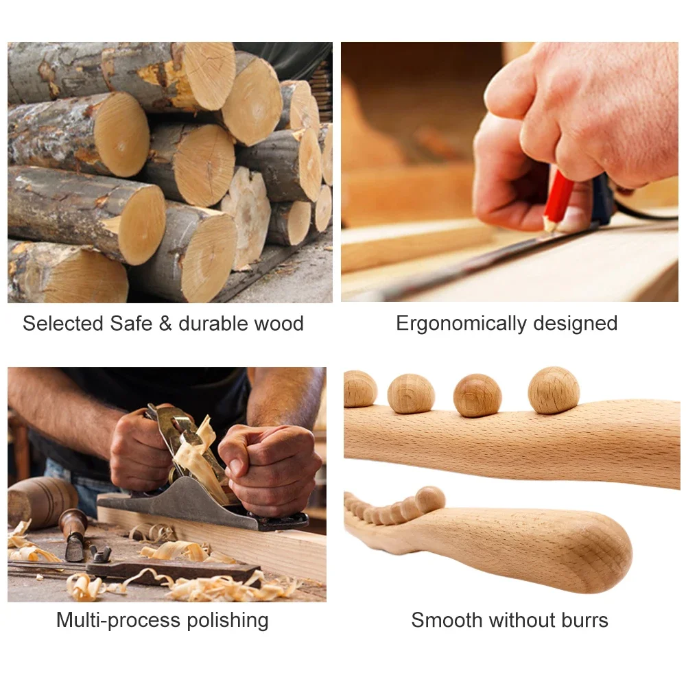 Wooden Massage Roller Rolling Pin Universal Back Needle Massage Tendons Beech Wooden Scraping Stick Point Guasha Relax Therapy thumbnail 6