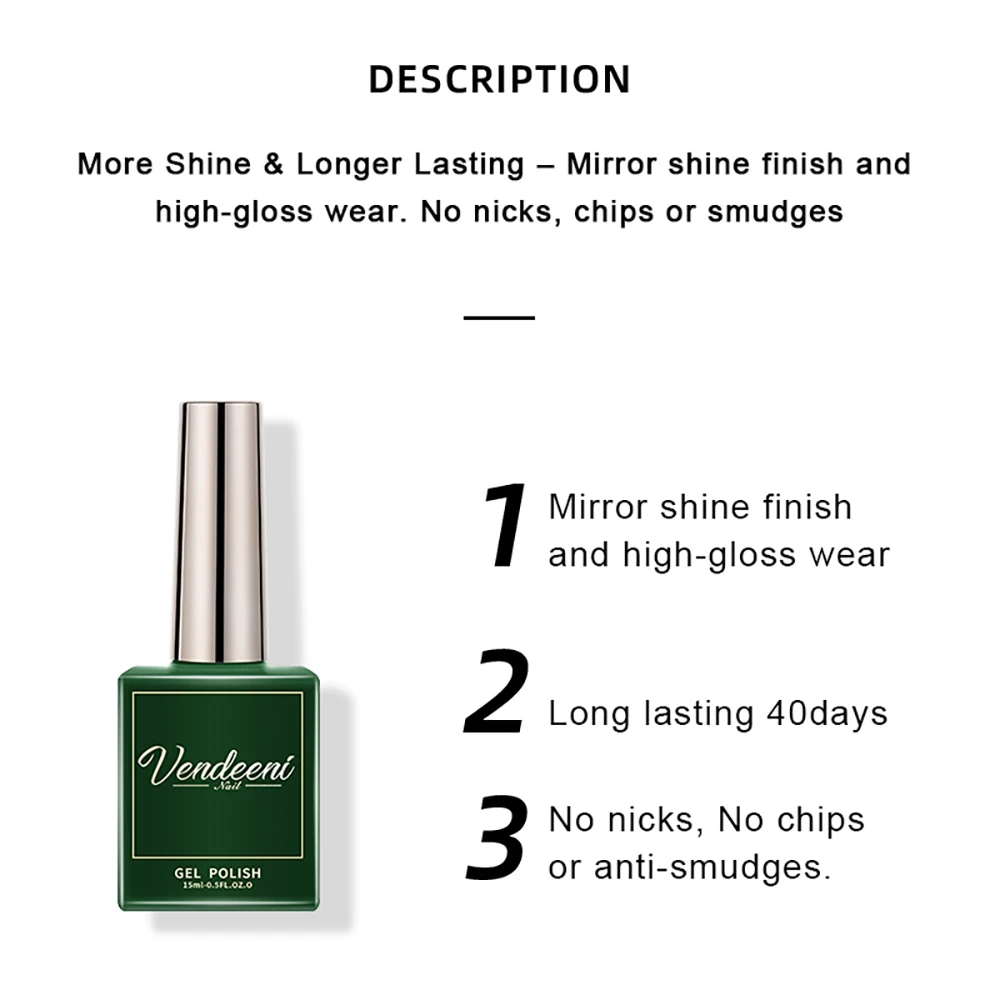 Vendeeni 15ml Diamond Top Coat For Gel Nail Polish Reinforce Long Lasting UV Soak Off Gel Varnish High Light Nail Art Primer Gel thumbnail 2