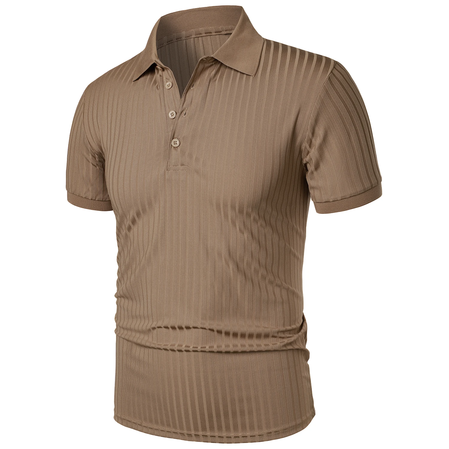 Men's running sports fitness wear summer high stretch vertical short-sleeved POLO shirt slim knit base shirt thumbnail 4