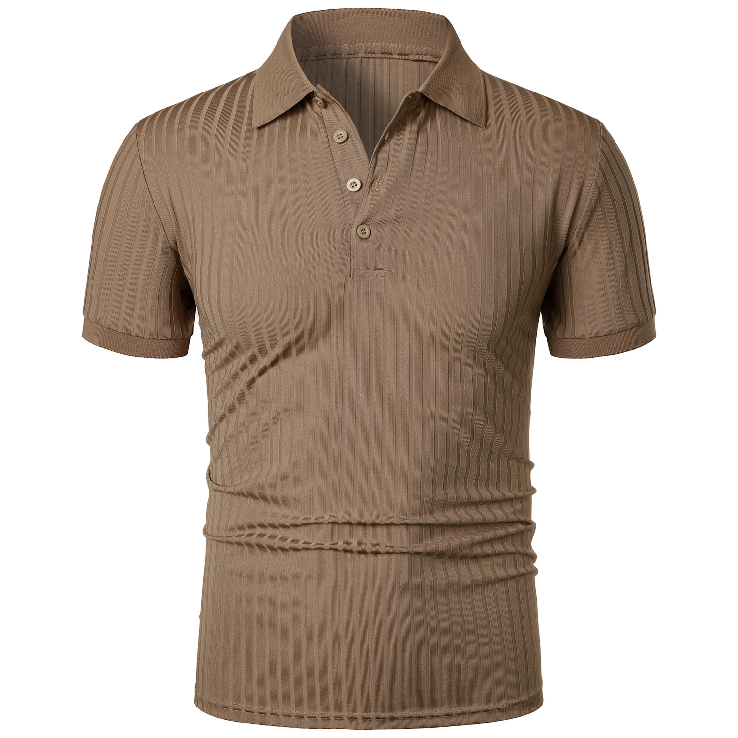 Men's running sports fitness wear summer high stretch vertical short-sleeved POLO shirt slim knit base shirt thumbnail 3