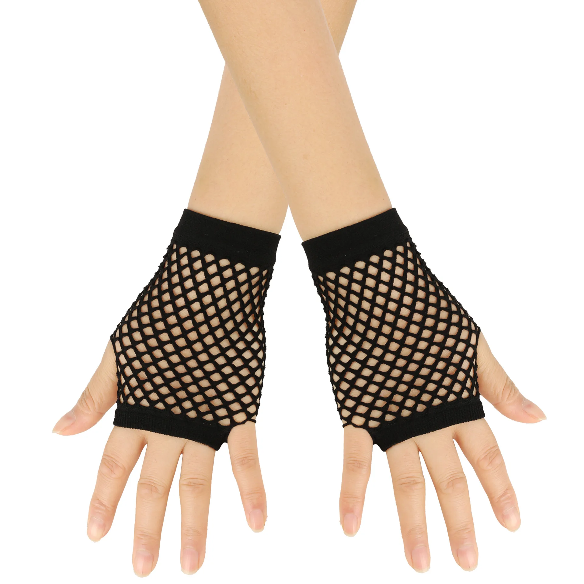 Solid color high-quality fingerless short fishing net gloves Fishing net fancy party dance mesh short gloves thumbnail 4