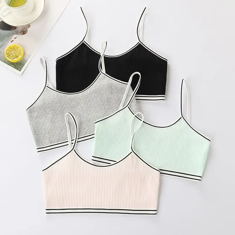 4Pc/Lot Teenage Girl Sling Training Bra Soft Cotton Cute Bralette Underwire Underwear for Puberty Girls 8-14Y thumbnail 2