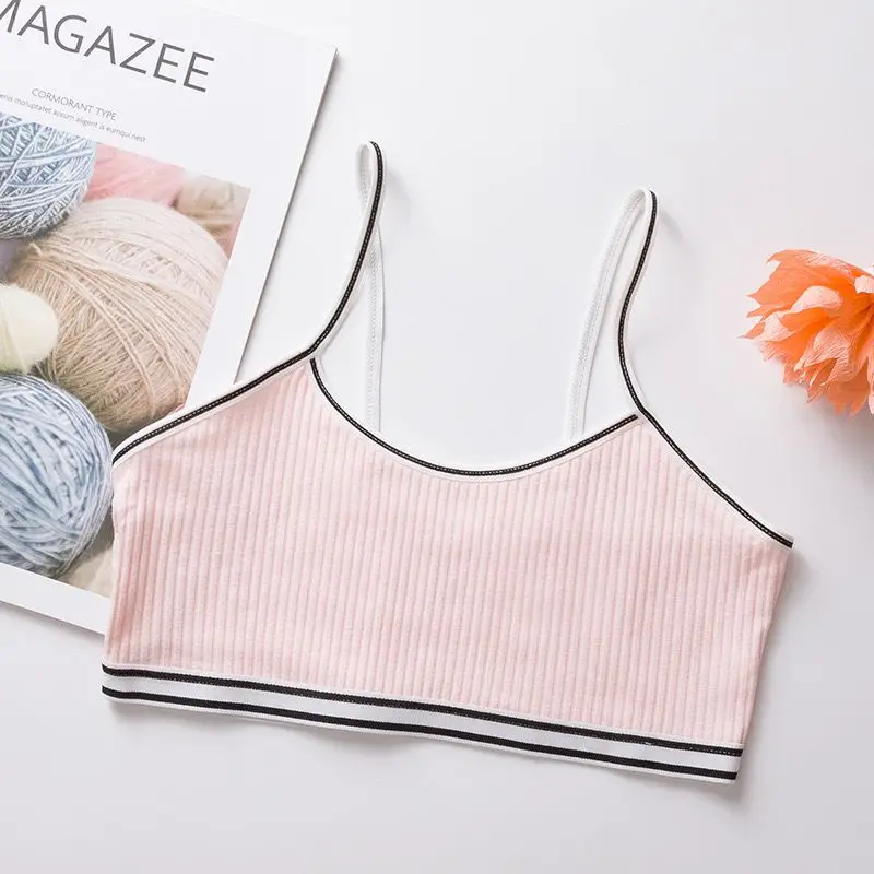 4Pc/Lot Teenage Girl Sling Training Bra Soft Cotton Cute Bralette Underwire Underwear for Puberty Girls 8-14Y thumbnail 6