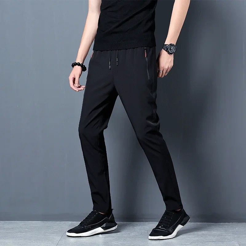 Men's Casual Pants Stretch Slim Fit Elastic Waist Jogger Korean Classic Blue Black Gray Male Brand Trousers Plus Size thumbnail 3