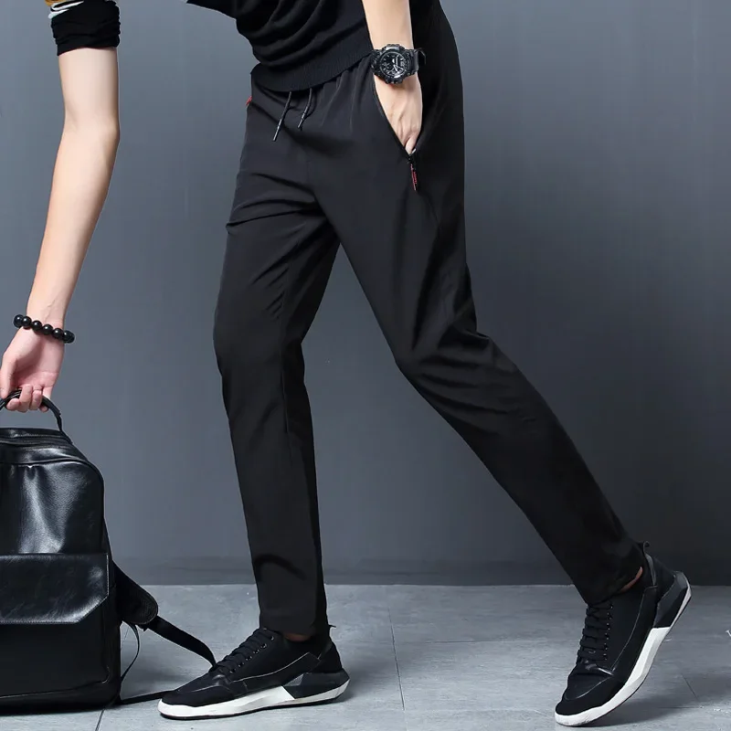Men's Casual Pants Stretch Slim Fit Elastic Waist Jogger Korean Classic Blue Black Gray Male Brand Trousers Plus Size thumbnail 5