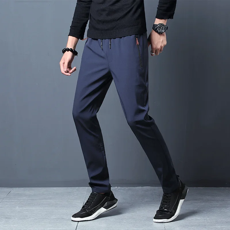 Men's Casual Pants Stretch Slim Fit Elastic Waist Jogger Korean Classic Blue Black Gray Male Brand Trousers Plus Size thumbnail 2