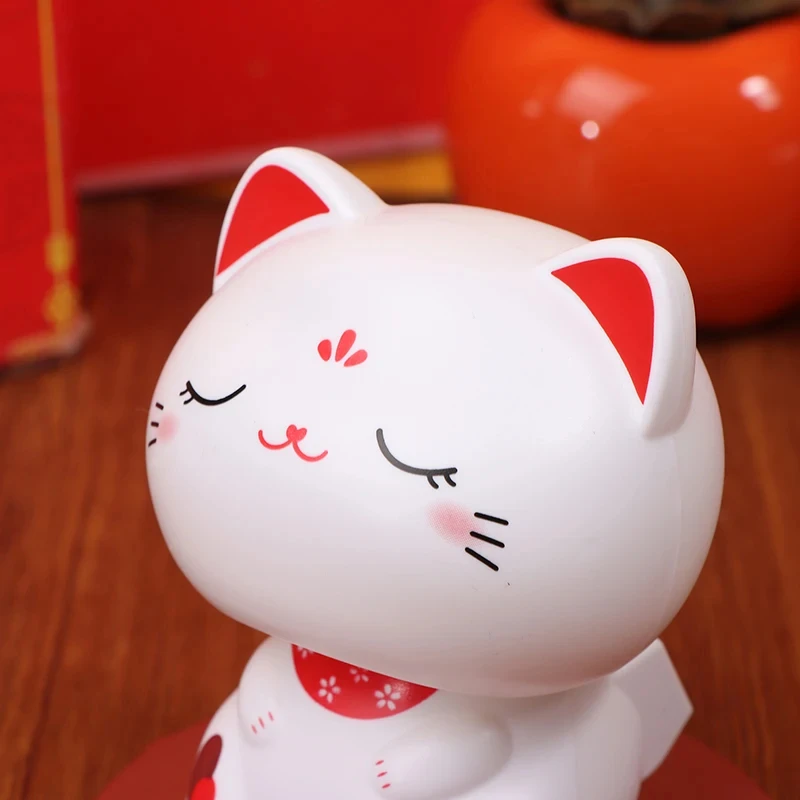 Solar Powered Maneki Neko Lucky Cat Car Interior Decor Cute Swinging Nodding For Home Office Car Desktop Decoration Doll thumbnail 2