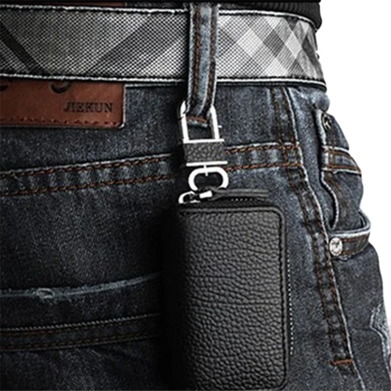 Leather Keychain Men Women Key Holder Organizer Pouch Cow Split Car Key Bag Wallet Housekeeper Key Case Small Wallet Mini Purse thumbnail 5