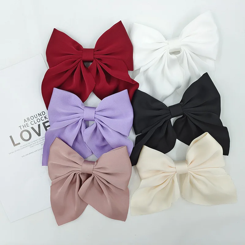 Solid Color Satin Bowknot Hair Clips For Girls Sweet Bow Women Hairpins Butterfly Barrettes Duckbill Clip Kids Hair Accessories thumbnail 3
