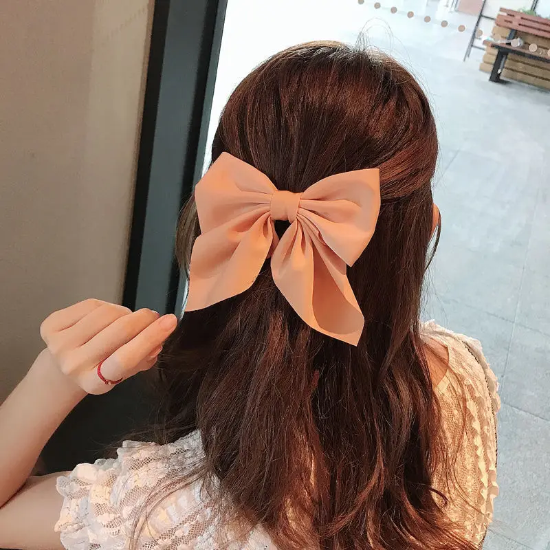 Solid Color Satin Bowknot Hair Clips For Girls Sweet Bow Women Hairpins Butterfly Barrettes Duckbill Clip Kids Hair Accessories thumbnail 2