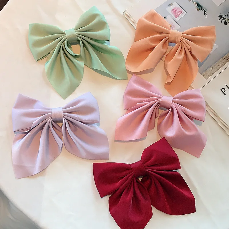 Solid Color Satin Bowknot Hair Clips For Girls Sweet Bow Women Hairpins Butterfly Barrettes Duckbill Clip Kids Hair Accessories thumbnail 4