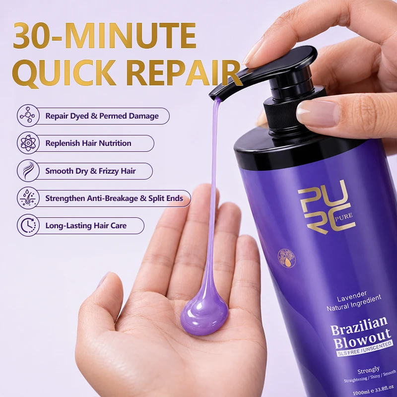 PURC Lavender 12% Keratin Straightening Treatment Curly Hair Straighten Smoothing Cream Professional Salon Products 1000 ml thumbnail 4