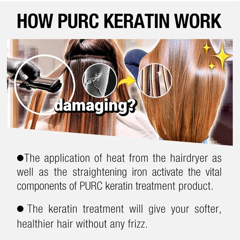 PURC Lavender 12% Keratin Straightening Treatment Curly Hair Straighten Smoothing Cream Professional Salon Products 1000 ml thumbnail 2
