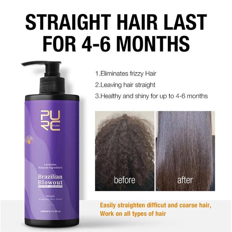 PURC Lavender 12% Keratin Straightening Treatment Curly Hair Straighten Smoothing Cream Professional Salon Products 1000 ml thumbnail 6
