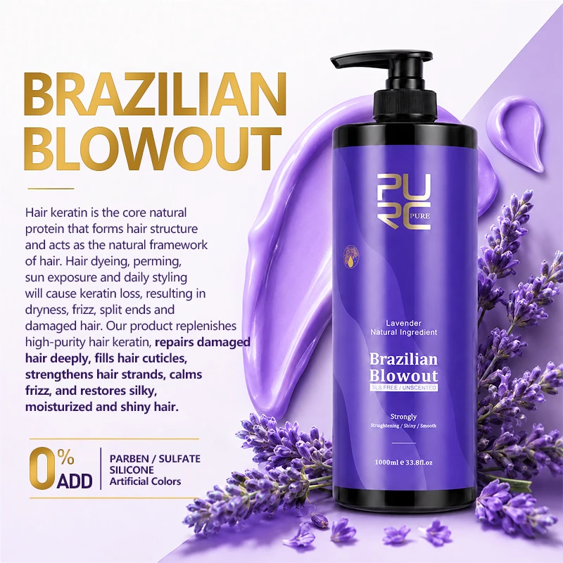 PURC Lavender 12% Keratin Straightening Treatment Curly Hair Straighten Smoothing Cream Professional Salon Products 1000 ml thumbnail 3